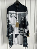 TOP-YAMAMOTO original design hand-drawn cartoon print long shirt for men on the streets of Hawaii