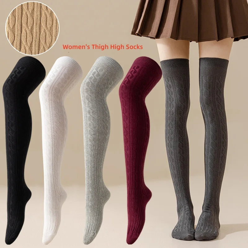 Women's Thigh High Socks Thermal Over The Knee Winter Solid Colour Warm Knit Socks Thick Cozy Long Socks for Women Cold Weather
