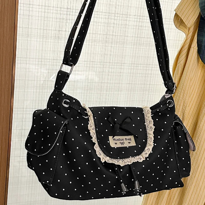 Polka Dot Lace Bow Crossbody Bag