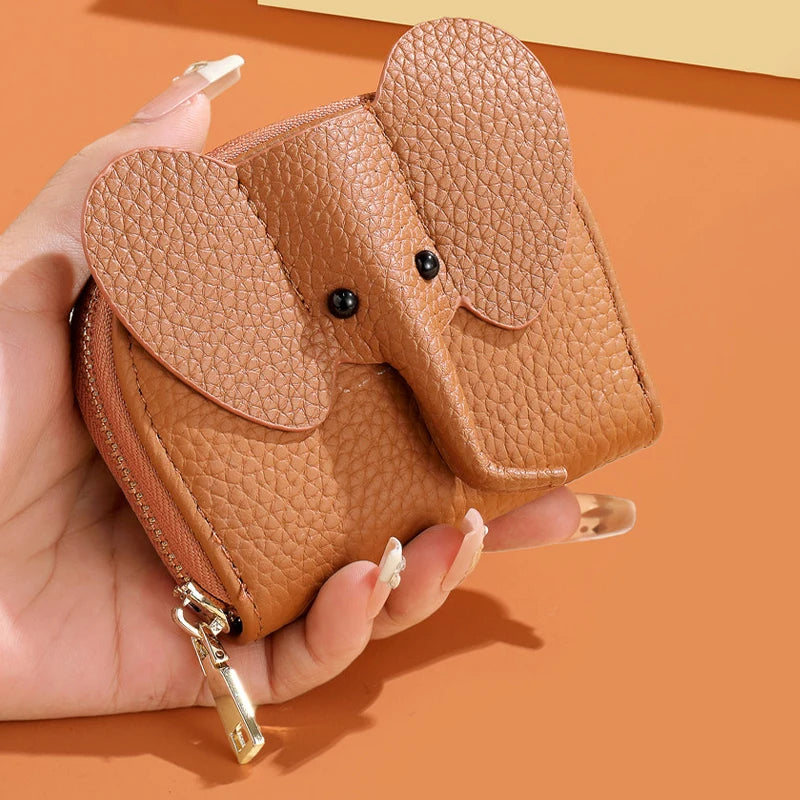 Creative PU Leather  Purse for Women Baby Elephant Card Holder Bag Pendant Ideal for Birthday Gift