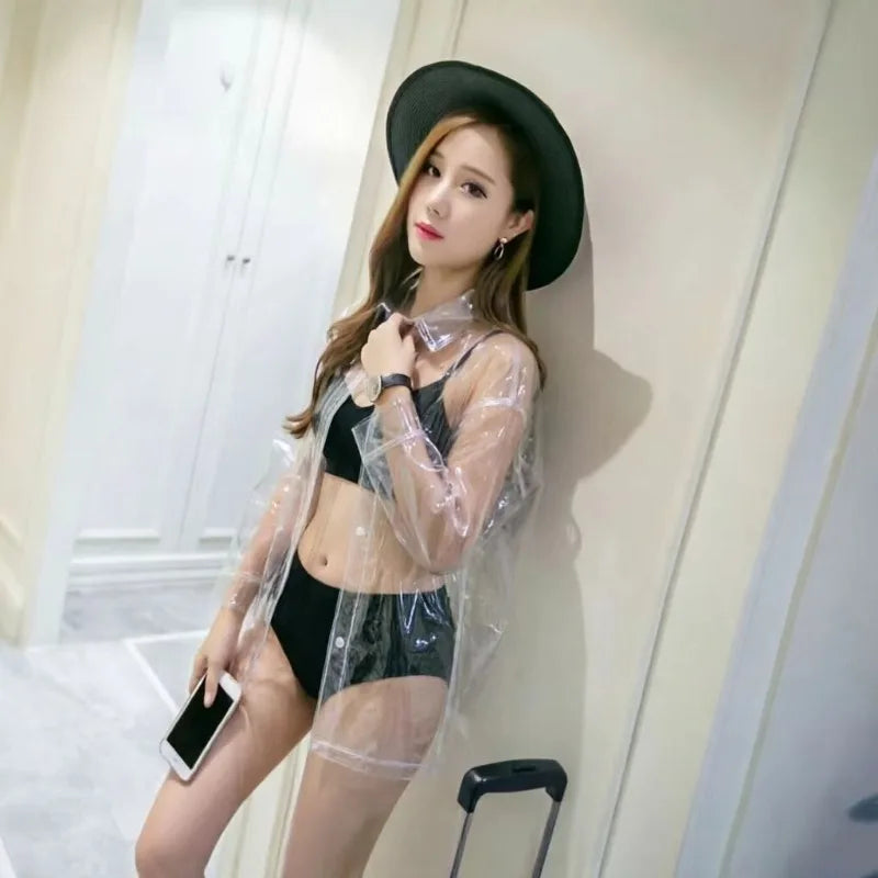 Sexy High-Transparency TPU Clear Shirt Spicy Girl See-Through Top Sun Protection Cardigan Bar Nightclub Party Costume