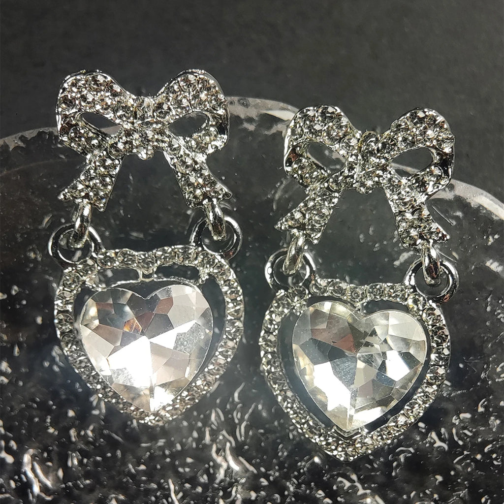 Pink Heart & Bow Drop Earrings