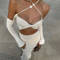 Sexy Knitted Sling Bikini Long Skirts Woman's Set Casual Slim Solid Lace Up Tube Tops Slit Skirt Sets Female Summer Beach Party