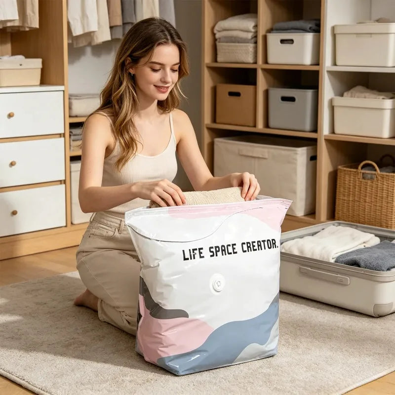 Vacuum Compression Bag Space Saving Pumpless Vacuum Storage Bags Waterproof Reusable Organizer for Clothes Bedding