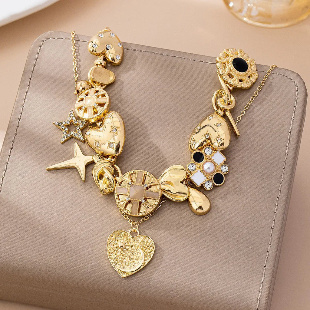 Vintage Layered Heart & Star Charm Necklace Set