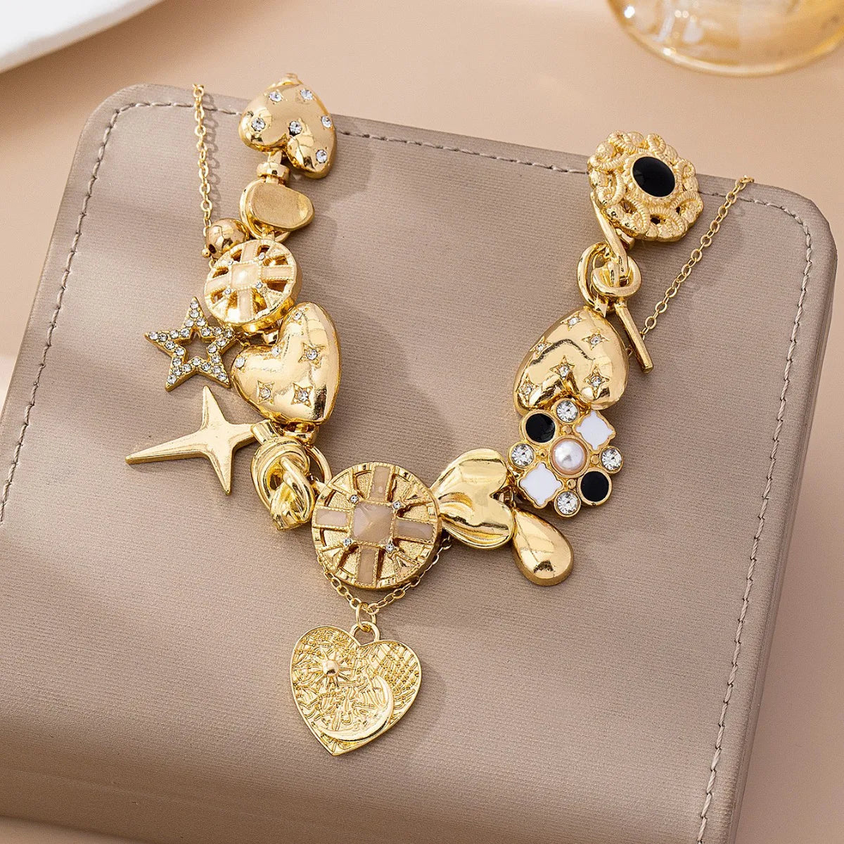 Vintage Layered Heart & Star Charm Necklace Set