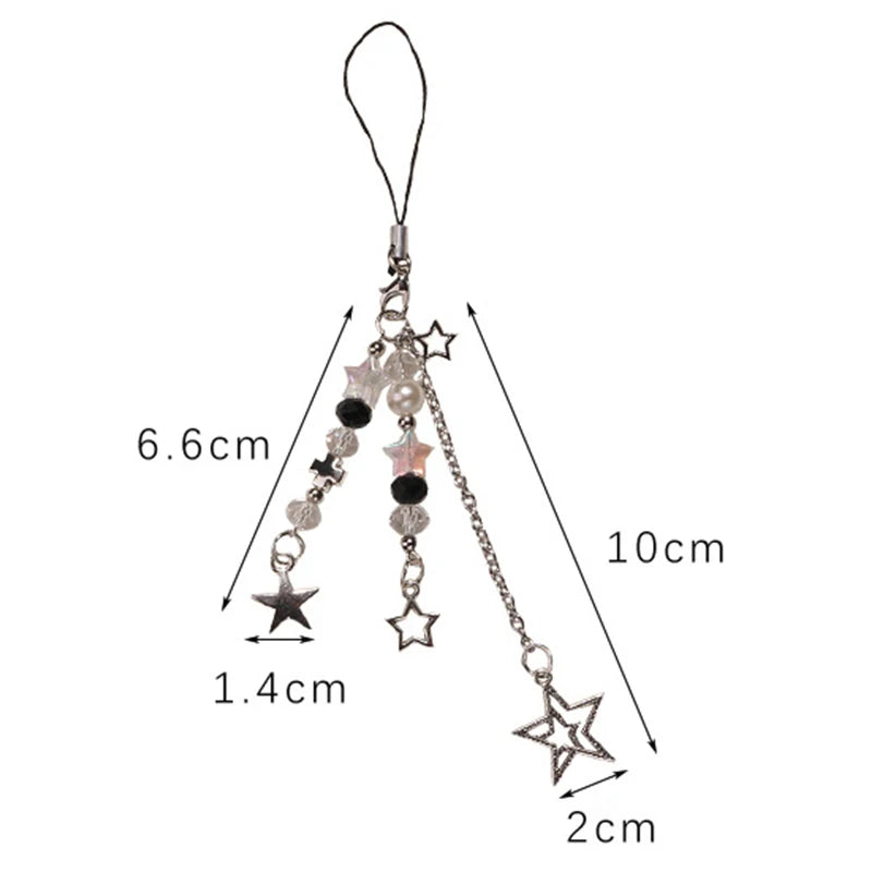 Goth Y2K Star & Pearl Beaded Phone Charm