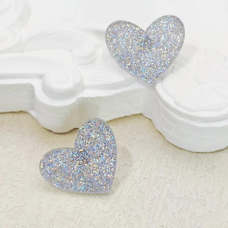 Glitter Peach Heart Acrylic Earrings