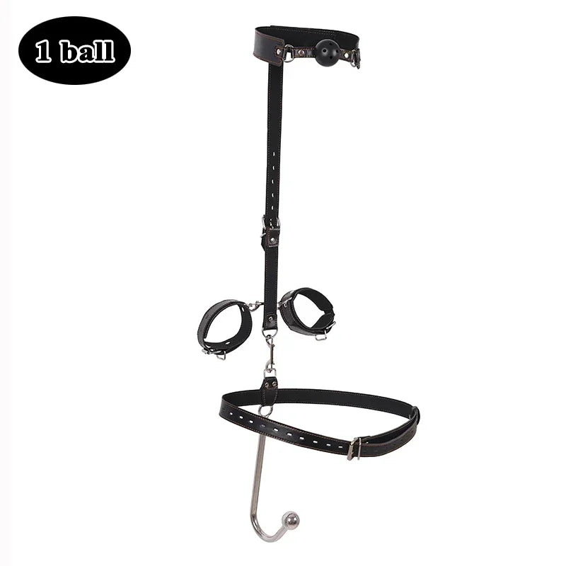BDSM Anal Hook, Cuffs, Gag & Collar Set