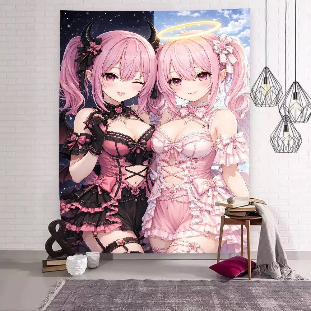 Pink Kawaii Anime Girl Wall Tapestry