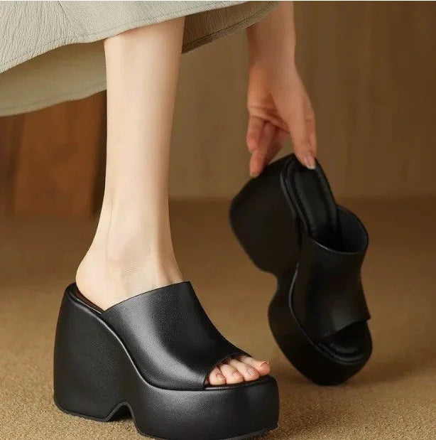 High Heeled Women's Slippers Platform Thick Wedges Sandals Women Slingback Fashion Design Casual Summer Shoes Thick Sole Heels