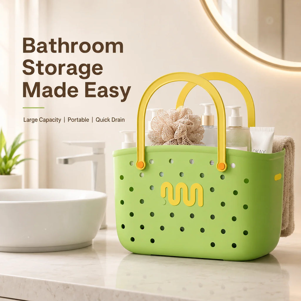 Bathroom Shower Caddy Storage Basket with Handle Large Capacity Drainage Organizer Plastic Bath Tote for Shampoo Cosmetics Home