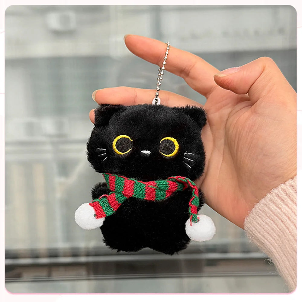 Black Cat Plush Keychain with Scarf
