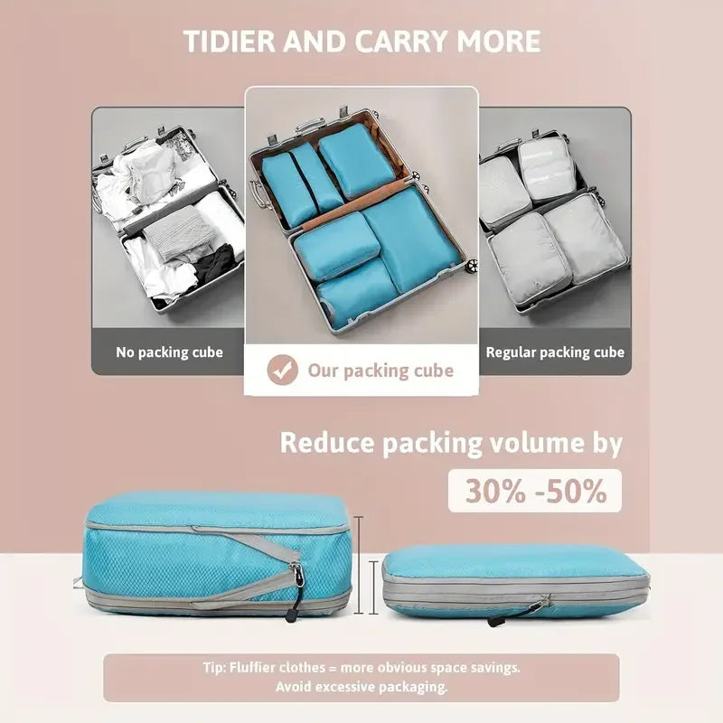 Compression Packing Cube Set with Zippered Storage Bags