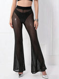 Sexy Hot Girl Style Sheer Sequined Net-fitted Flared Pants Cool And Revealing Without An Inner Layer Tight-fitting Long Pants
