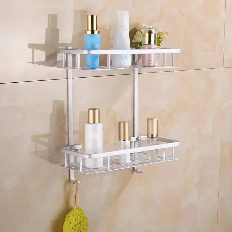 Bathroom Shelf Organizer 30CM Shower Storage Rack Gray Wall Mounted Space Aluminum Toilet Shampoo Holder Shelves Accessories