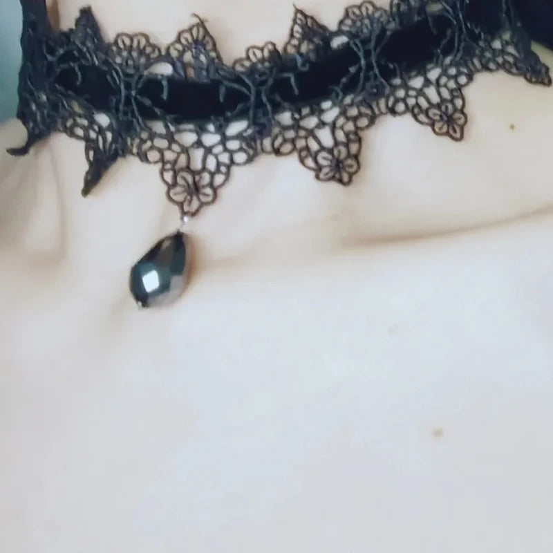 Sexy Hollow Neck Accessory Burgundy Dark Gothic Punk Lace Velvet Lace Collar Choker Lace Strap Collarbone Chain Party Accessory