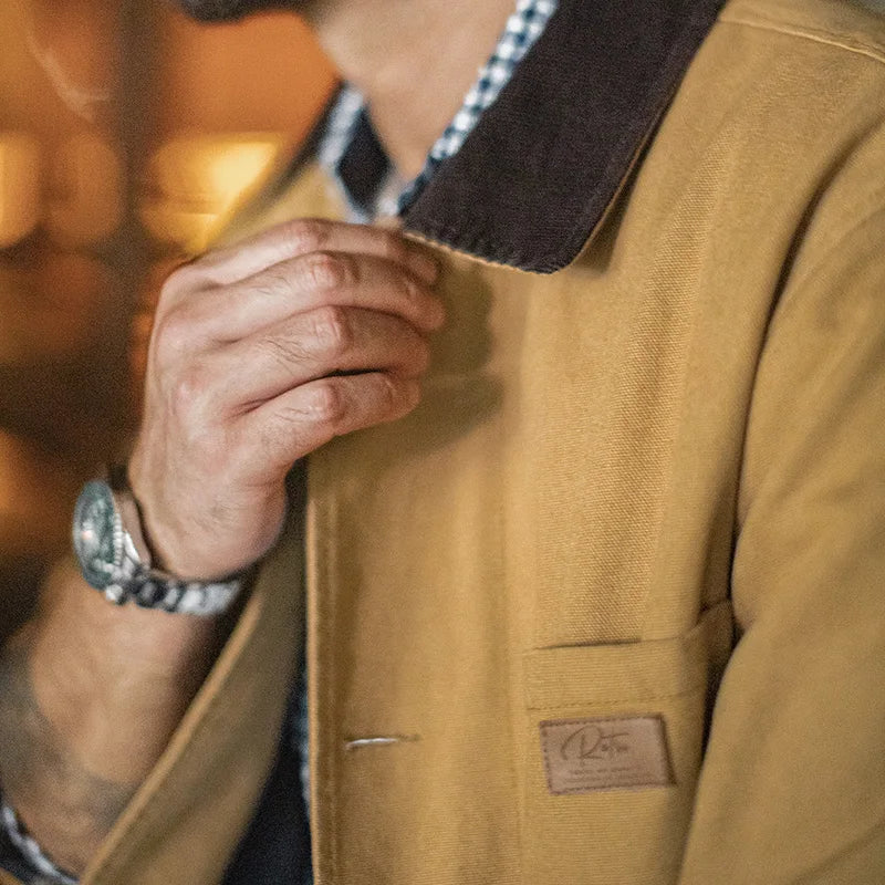 Maden Men’s Vintage Michigan Jacket Mid-length Barn Loose Fit Heavyweight Canvas Coat Khaki Workwear Autumn Casual Outerwear