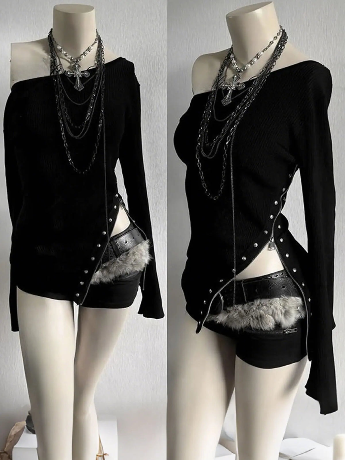 Pink Lace-Trim Lace-Up Y2K Long-Sleeve Top