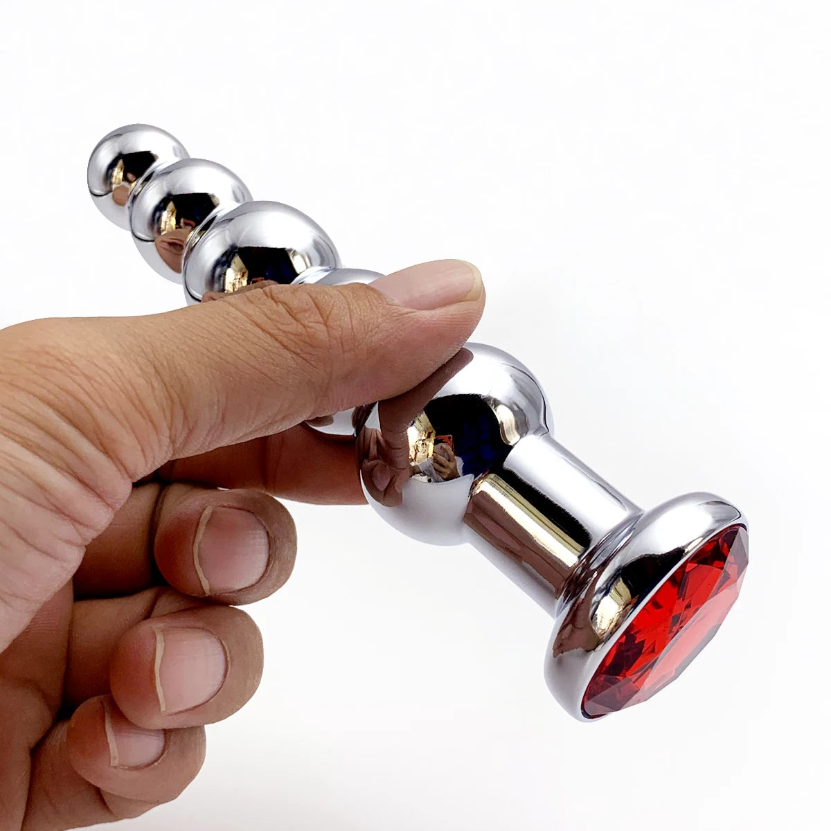 5-Bead Metal Anal Plug with Jewel Base