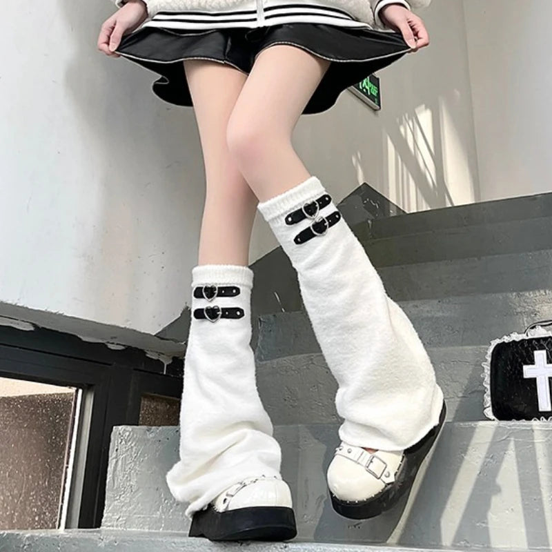 Heart-Buckle Knitted Y2K Leg Warmers
