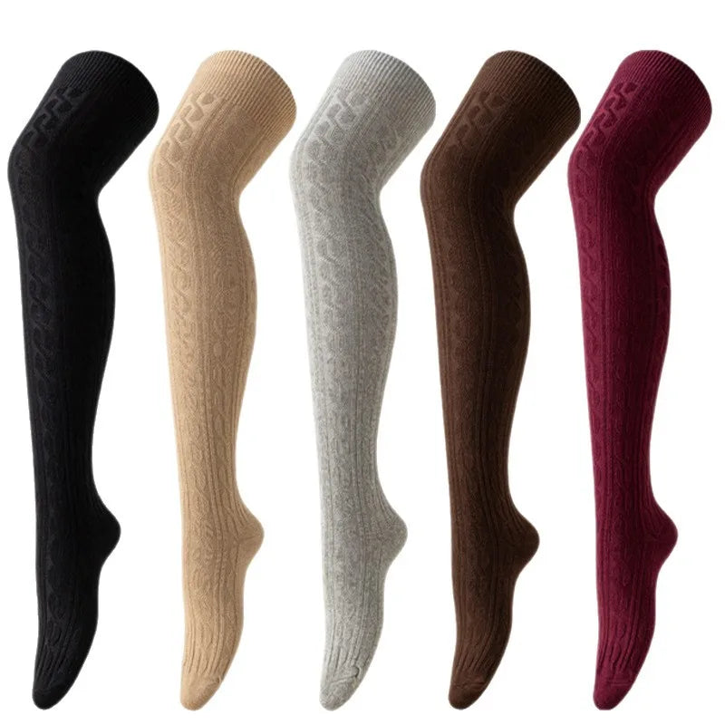 Women's Thigh High Socks Thermal Over The Knee Winter Solid Colour Warm Knit Socks Thick Cozy Long Socks for Women Cold Weather