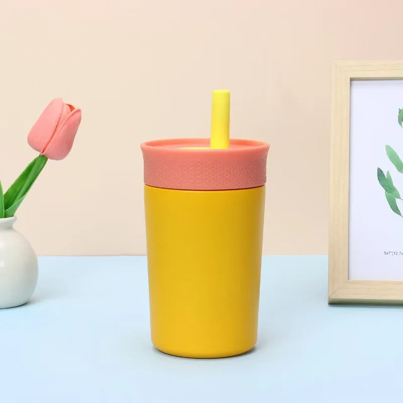 Colorful Insulated Tumbler With Straw, Stainless Steel & Silicone Travel Cup, Leak-Proof Portable Water Bottle For Kids & Adults
