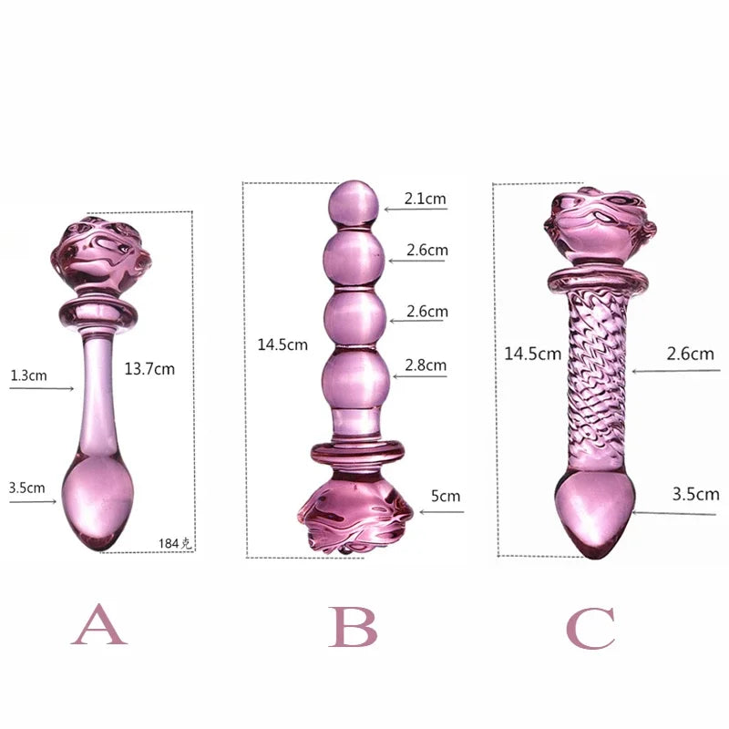 Pink Rose Glass Bullet Anal Plug
