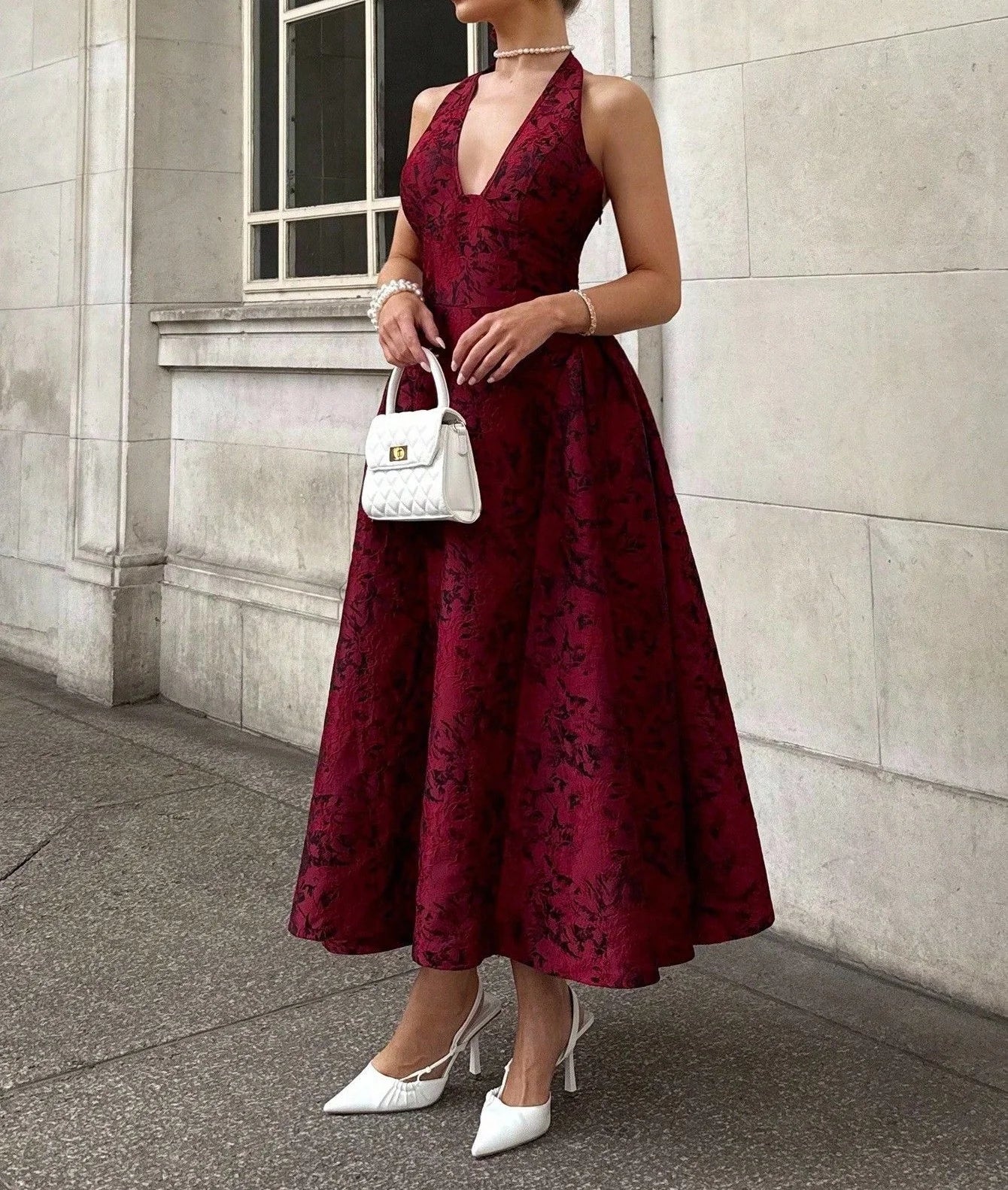 Sexy Bow Backless Women's Summer Long Dress Elegant Jacquard Waist Wrap Halter V-Neck Sleeveless Evening Party Maxi Dresses