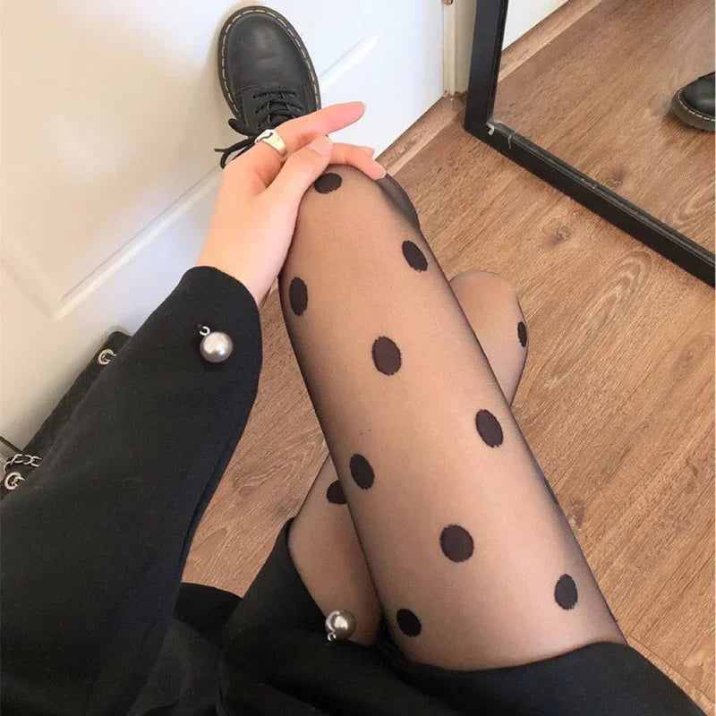 Polka Dot Tights Women Sexy Lace Mesh Fishnet Stockings Pantyhose Women Tights Lingerie Sexy Female Hosiery Nylon Black Tights