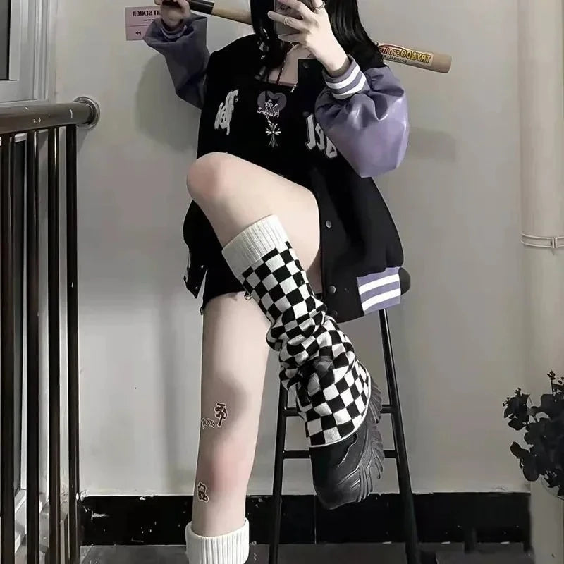 Checkerboard Bell-Flare Japanese Leg Warmers