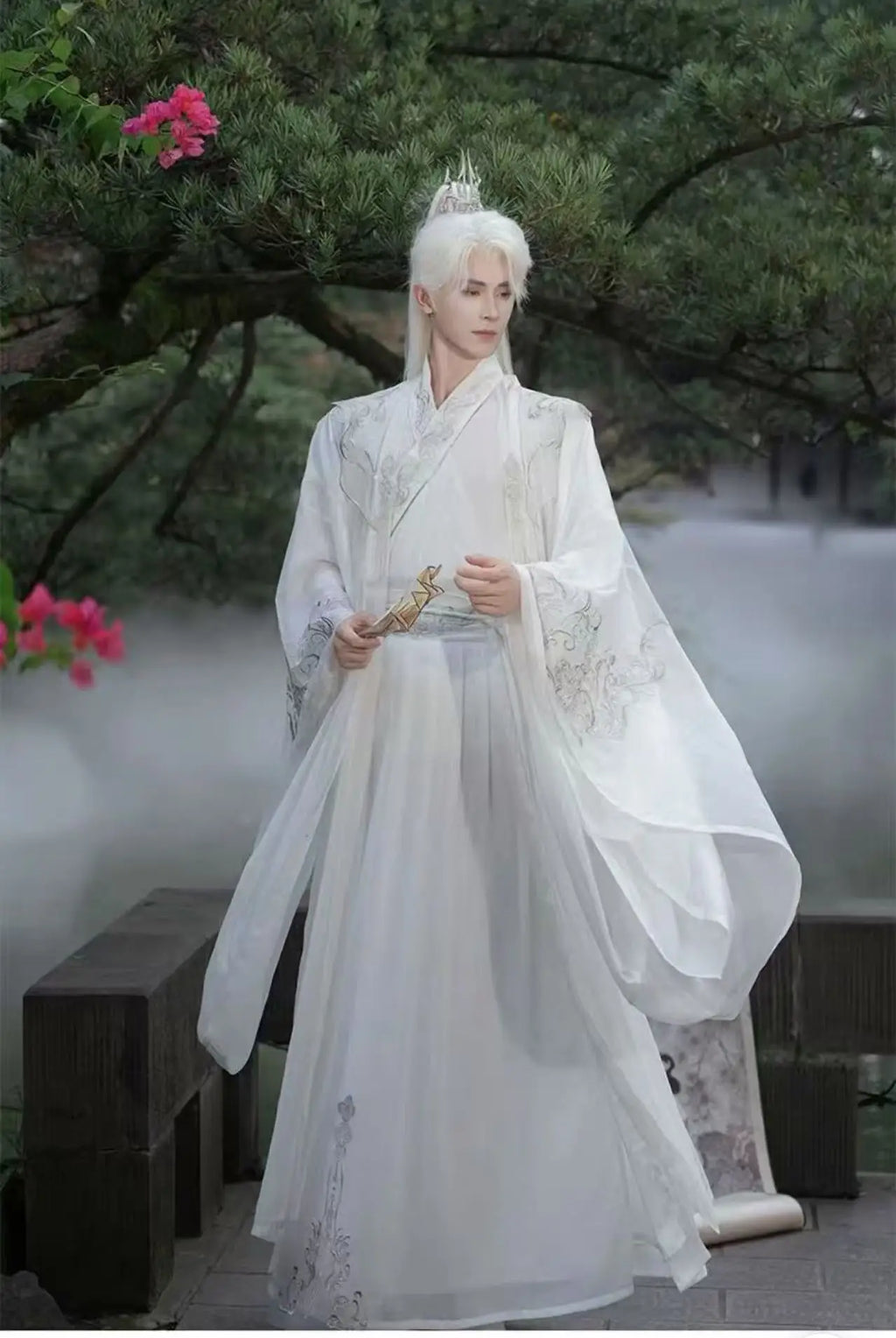 Niche Anime Black White Hanfu Traditional Chinese Embroidery Large Sleeve Shirt Men Women Halloween Wuxia Game Cosplay Clothing
