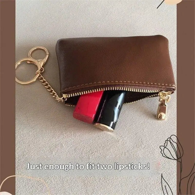PU Leather Mini Coin Purse With Gold Keychain And Smooth Zipper Perfect For Daily Use Carrying Cards Cash Keys Small Items