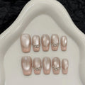 10pcs Handmade 2025 Fake Nails with Tools Simple False Nails Short Realistic Stick-on Nails Artificial Press on Nail Removable