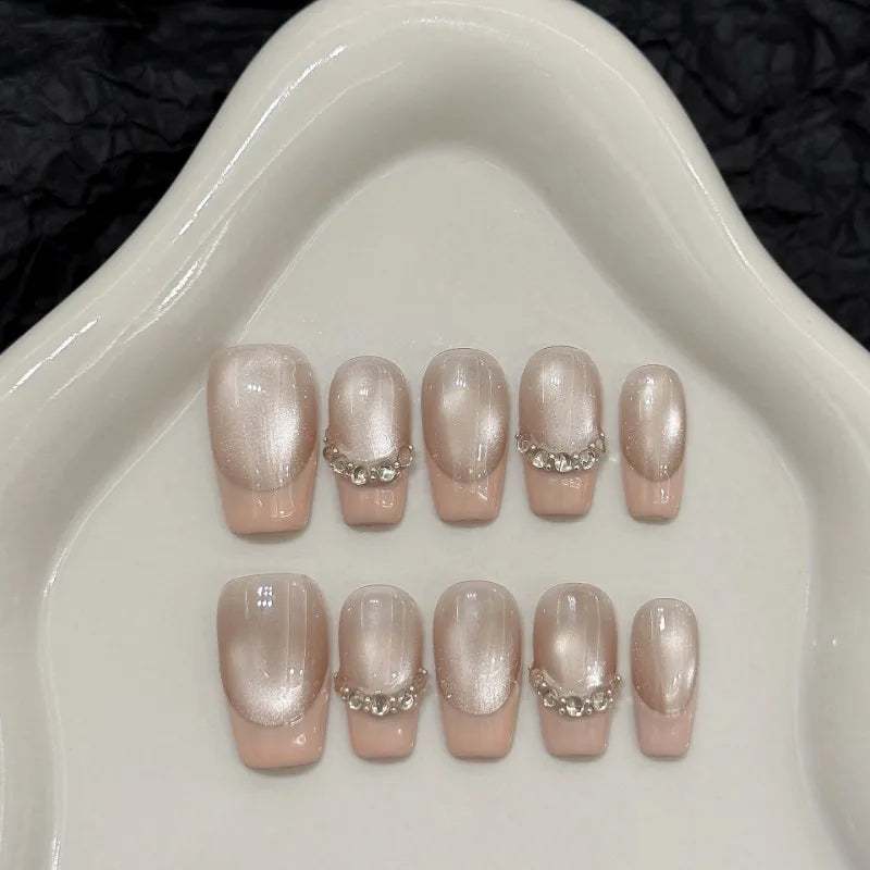 10pcs Handmade 2025 Fake Nails with Tools Simple False Nails Short Realistic Stick-on Nails Artificial Press on Nail Removable
