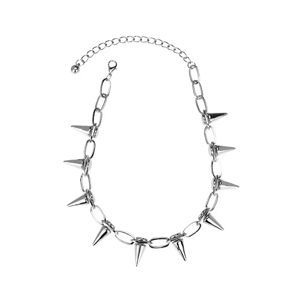 Unisex Punk Spike Chain Choker Necklace