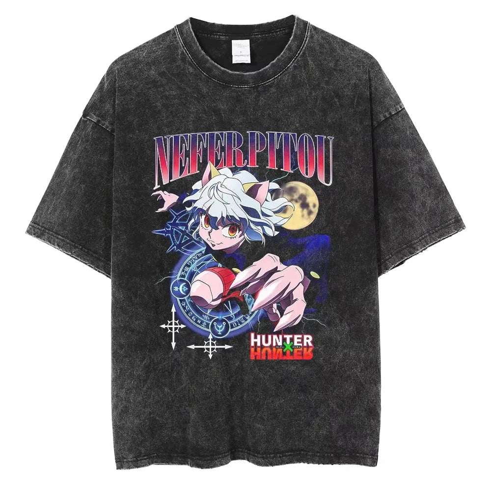 HUNTER×HUNTER T Shirt Kurapika Manga Tshirt Men Women Hip Hop Washed Cotton T-shirt Clothing Summer Short Sleeve Tees Streetwear