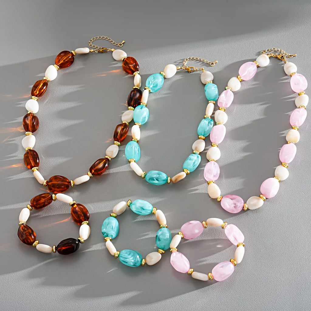 Multi Colors Irregular Oval Acrylic Chokers Necklaces Women Bohemian Chunky Smudging Resin Bead Necklaces Jewelry Vacation Party