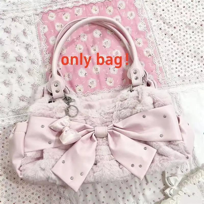 Plush Pink Bow Shoulder Bag