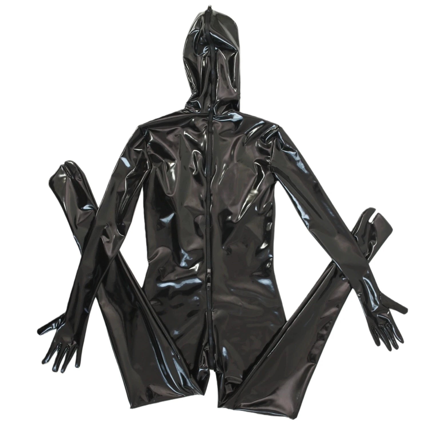 Sexy Cosplay Maid Full Bodysuit Latex Elasitc Sexy Tight PU Faux Leather Oil Shiny Catsuit Bodycon Glove Sleeve Jumpsuit
