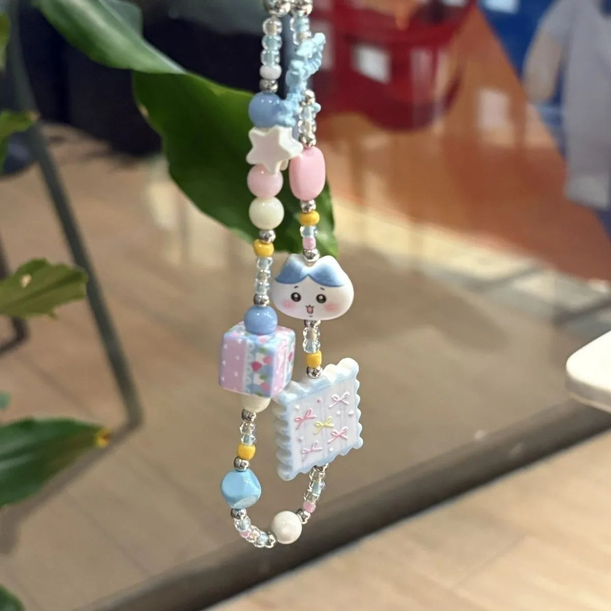Hachiware Blue Cat Beaded Phone Charm