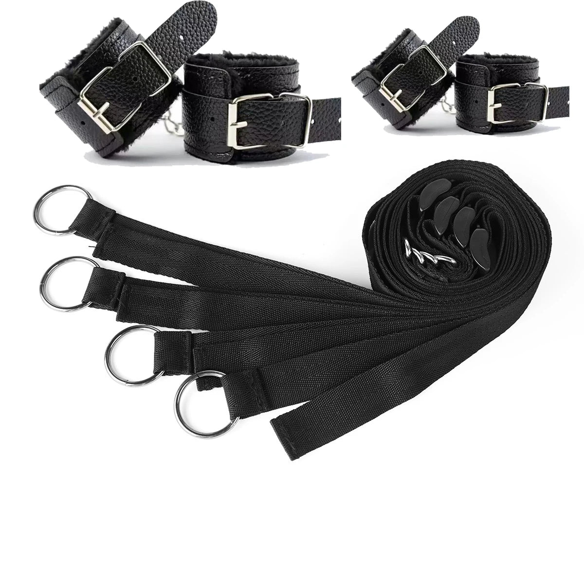 Full-Bed Restraint Strap System with Wrist & Ankle Cuffs