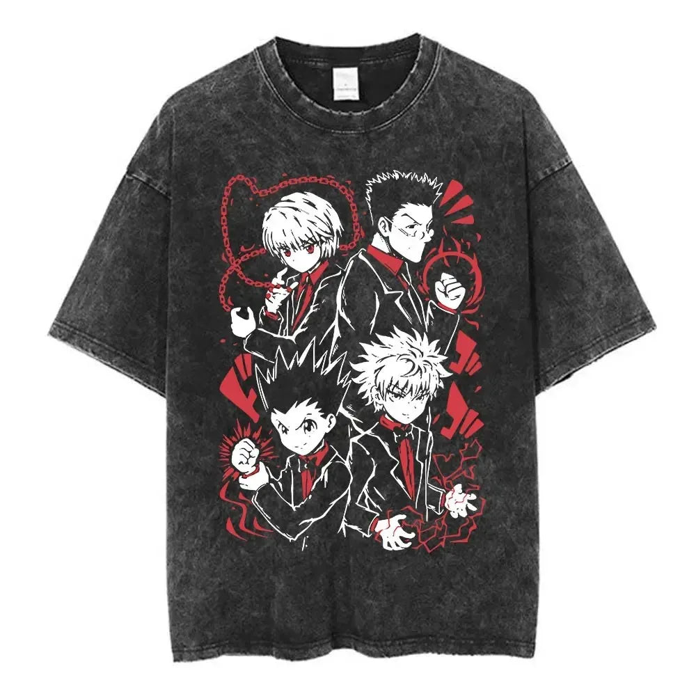 Hunter X Hunter Phantom Troupe Washed T-shirts Anime Hisoka Oversized Print T Shirt Men Women Streetwear Y2k Clothing Cotton Tee