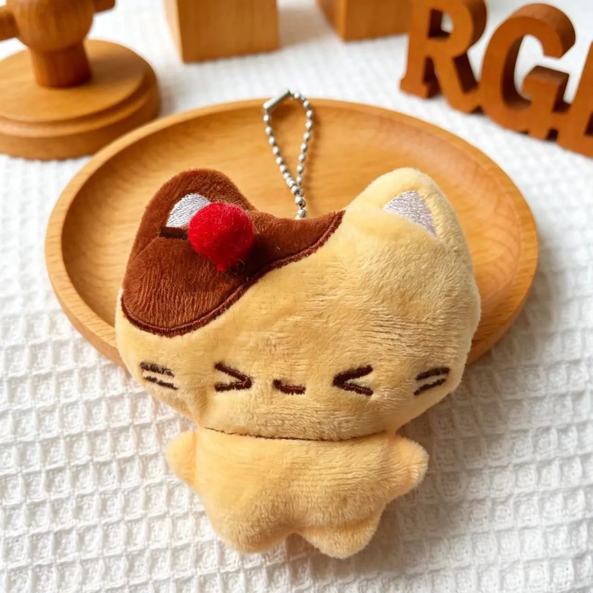Strawberry Cat Retro Plush Bag Charm Keychain