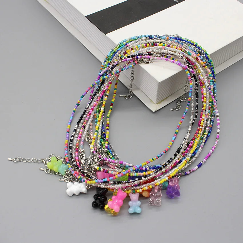 Women's Colorful Seed-Bead Gummy Choker Necklace