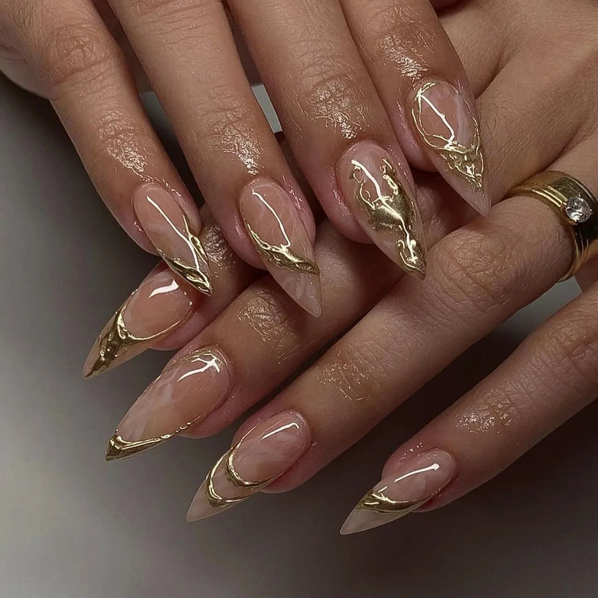 Red Star French Almond Press-On Nails