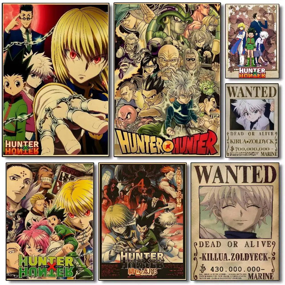 H-HunterXHunter Retro Poster HD Art Sticky Wall Waterproof Home Living Room Bedroom Bar Aesthetic Decoration