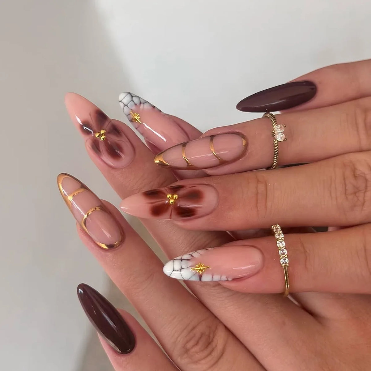 Red Star French Almond Press-On Nails