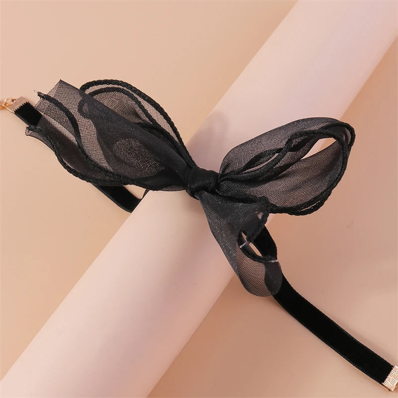 Korean Fashion Black Lace Bowknot Chokers Necklace for Women Girls Holiday Festival Jewelry Gifts