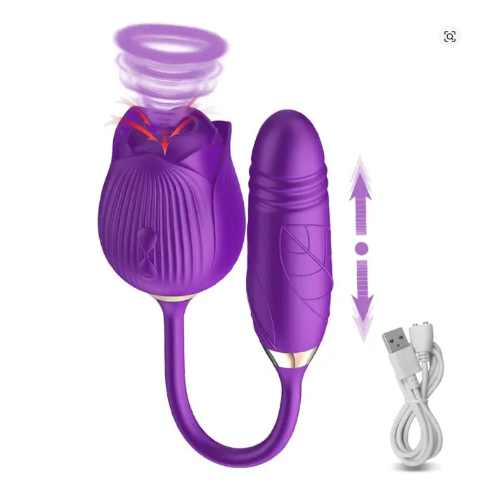 3-in-1 Rose Vibrator with Licking & Thrusting Modes